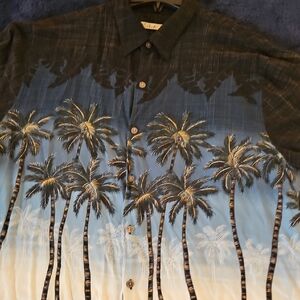 Men's Black and Blue Palm Tree Casual Button Down Shirt